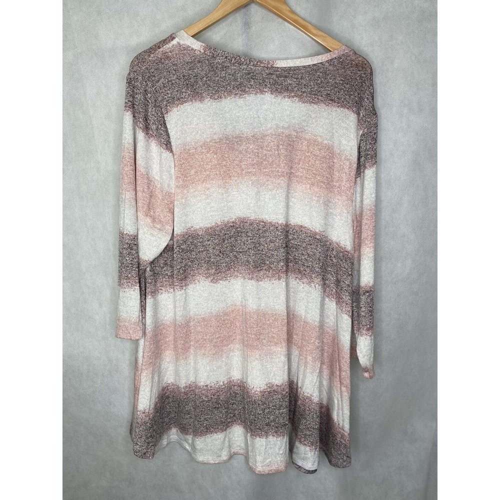 Lane Bryant Women’s Sweater Swing Top Striped White Pink Brown Knit Size 18/20 - Picture 2 of 11